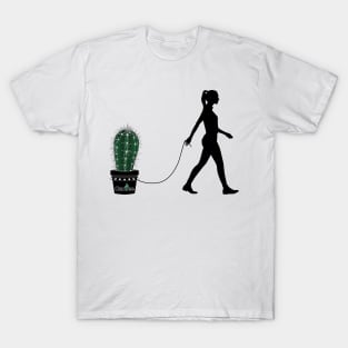 "Here Boy!" a woman taking a cactus for a walk T-Shirt